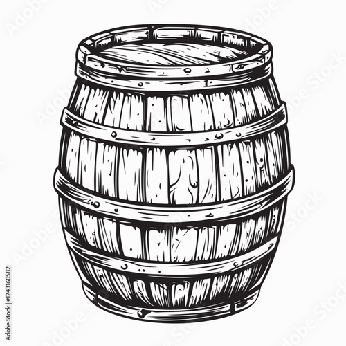 Beer barrel wooden vector image. Wine Or Beer Barrel Isolated On White Background. Vector Illustration