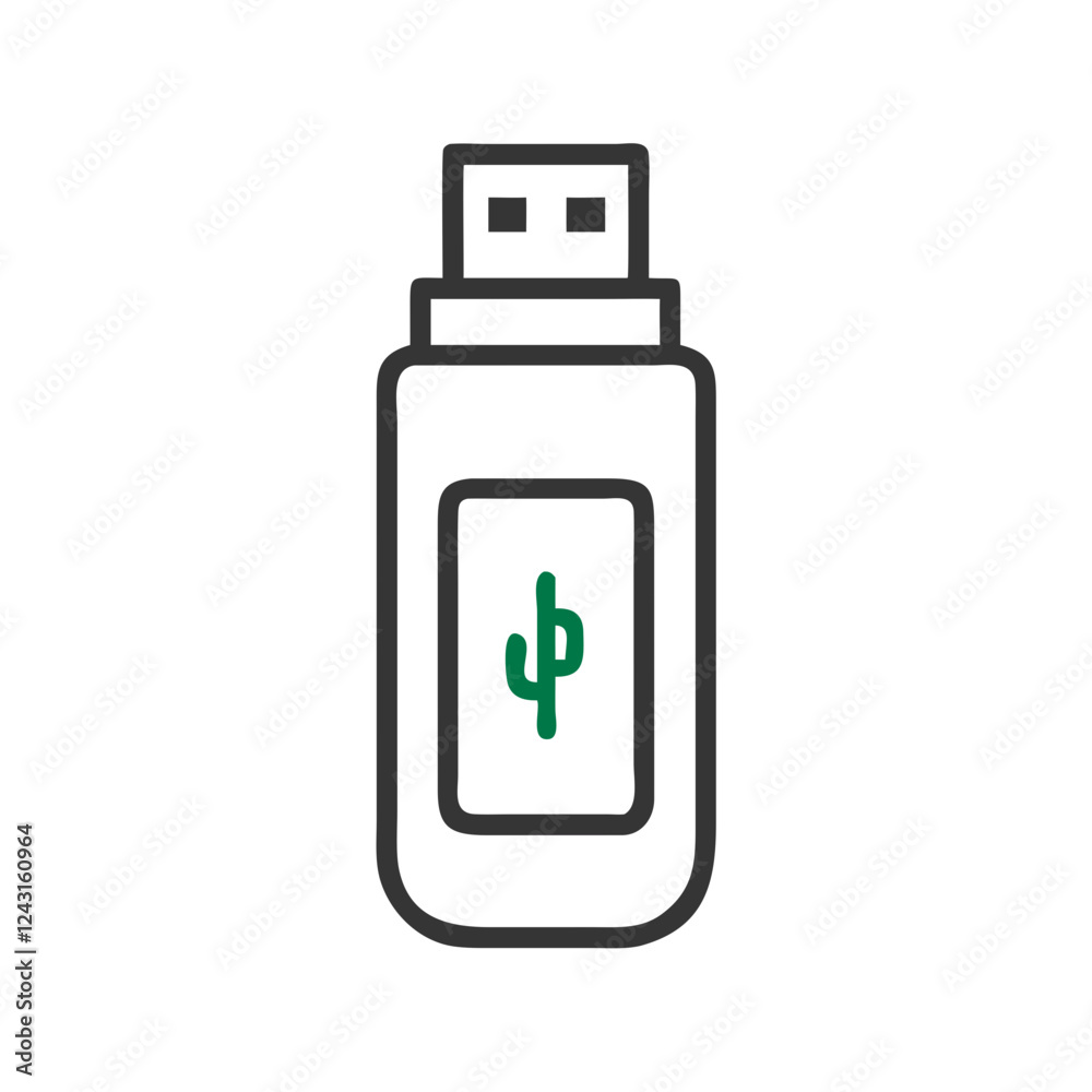 Usb Drive Icon with Cactus Design on White Background Usb Drive Icon with Cactus Design on White Background