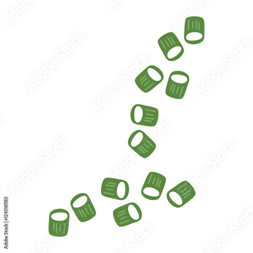 Spring onions, whole and sliced illustration