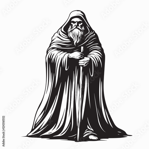 Hermit Man Image vector. Black and white Hermit Old Man vector image.