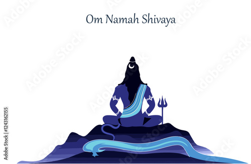 Illustration of a meditative Lord Shiva sitting on a mountain with radiant spiritual aura