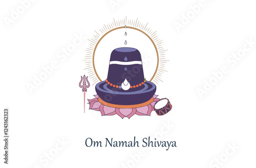 Sacred Shiva Lingam With Trident and Om Namah Shivaya Inscription