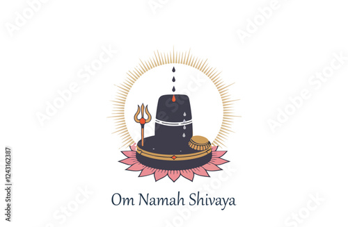 Sacred Shiva Lingam With Trident and Om Namah Shivaya Inscription
