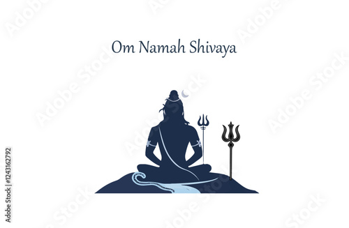 Illustration of a meditative Lord Shiva sitting on a mountain with radiant spiritual aura