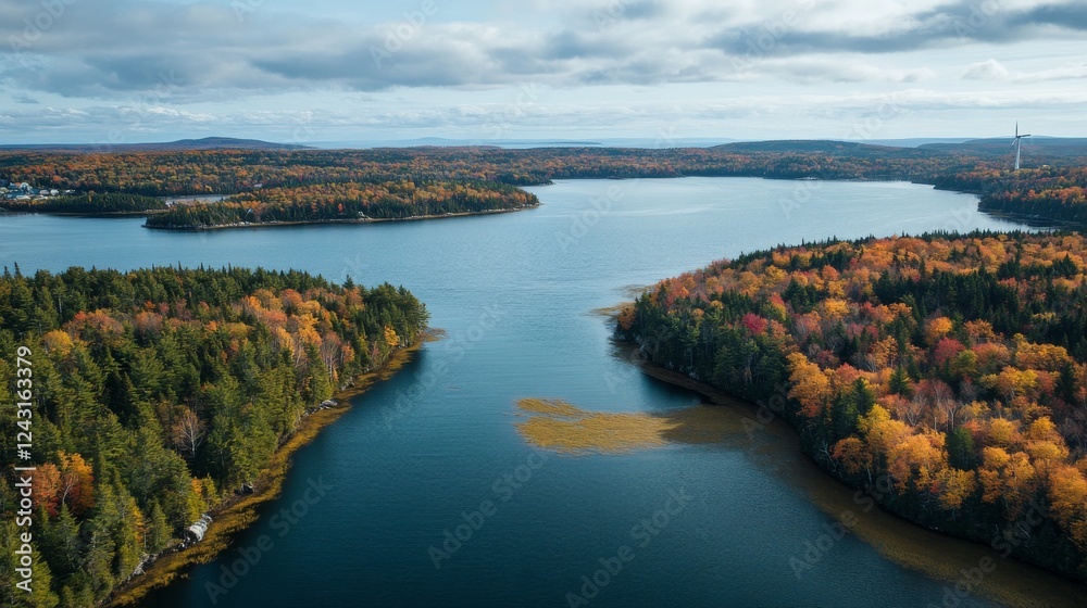 Obraz premium Wind turbines in Maine create clean energy from the wind.
