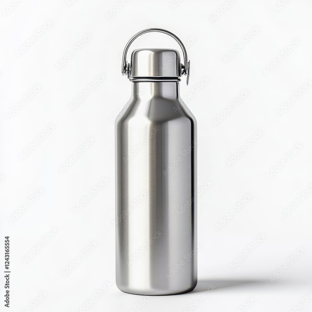 Stylish Reusable Canteen Bottle on Pure White Background, 3D Render for Eco-Friendly Product Marketing Stylish Reusable Canteen Bottle on Pure White Background, 3D Render for Eco-Friendly Product Marketing