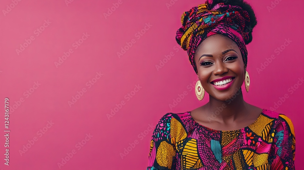 Regal African woman in a vibrant Ankara outfit, confident pose, copy space. Regal African woman in a vibrant Ankara outfit, confident pose, copy space.
