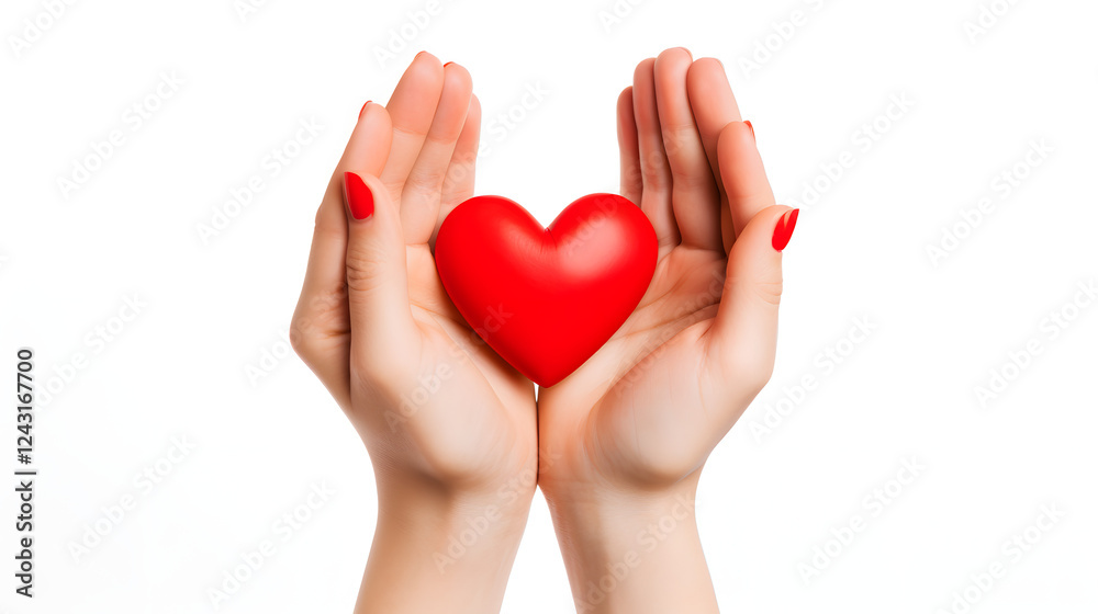 Female hands holding red heart isolated on white background. Love and Valentine's day concept. Female hands holding red heart isolated on white background. Love and Valentine's day concept.