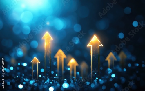 Abstract digital arrows projecting upward with glowing effects, symbolizing growth, progress, and future advancements.