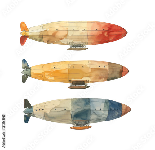 Watercolor Zeppelin. Vintage hand drawn vector illustration