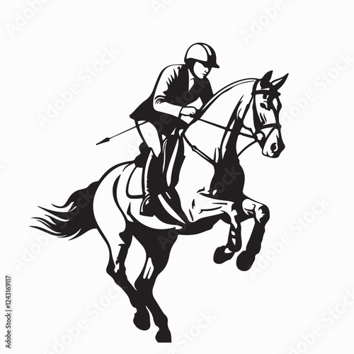 Equestrian Sport man Horseback Riding Illustration vector isolated on white background.