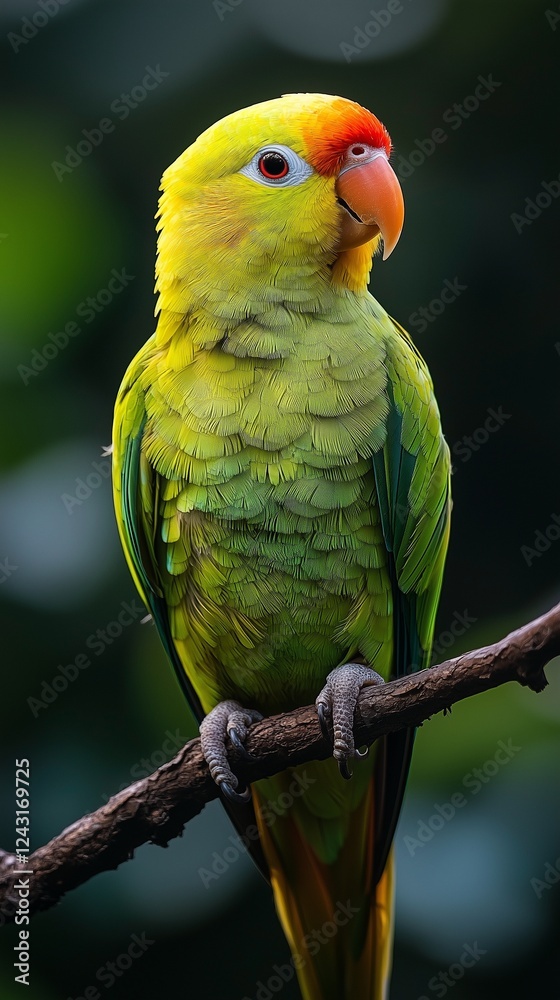 Obraz premium a collection of vibrant parrots perched on branches in a lush natural setting, showcasing their strikingly colorful plumage with intricate feather details. the images capture the birds in various clos