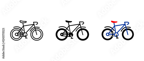 Bicycle icon. City bike sign. Two-wheeled vehicle with frame and pedals symbol. Urban commuting pictogram. Outdoor sport transport illustration.