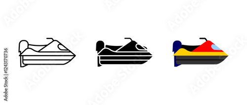 Jetski icon. Watercraft transport sign. High-speed boat symbol. Water ride vehicle pictogram. Extreme sport and water activity illustration.