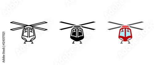 Helicopter icon. Aerial transport sign. Rotorcraft with spinning blades symbol. Air mobility and sky travel pictogram. Emergency rescue and aviation illustration