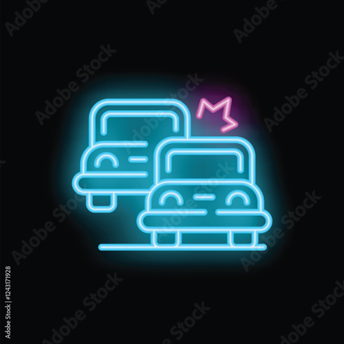 Neon style icon of a rear end car collision with a pink lightning bolt