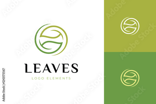 Ecology leaf sphere logo icon with line twisted green leaves design concept for reusing, recycle green life graphic symbol, vector illustration