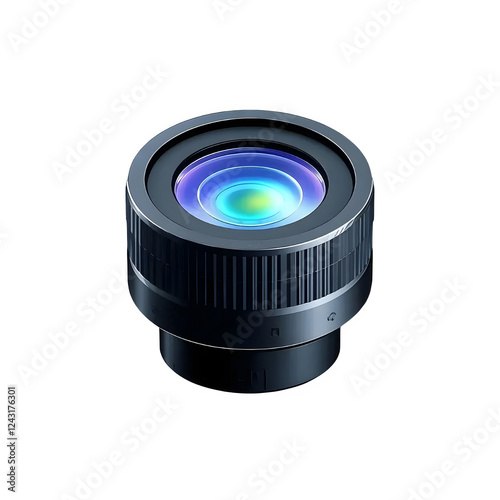 A crisp minimalist icon of a camera lens  isolated on white background.
