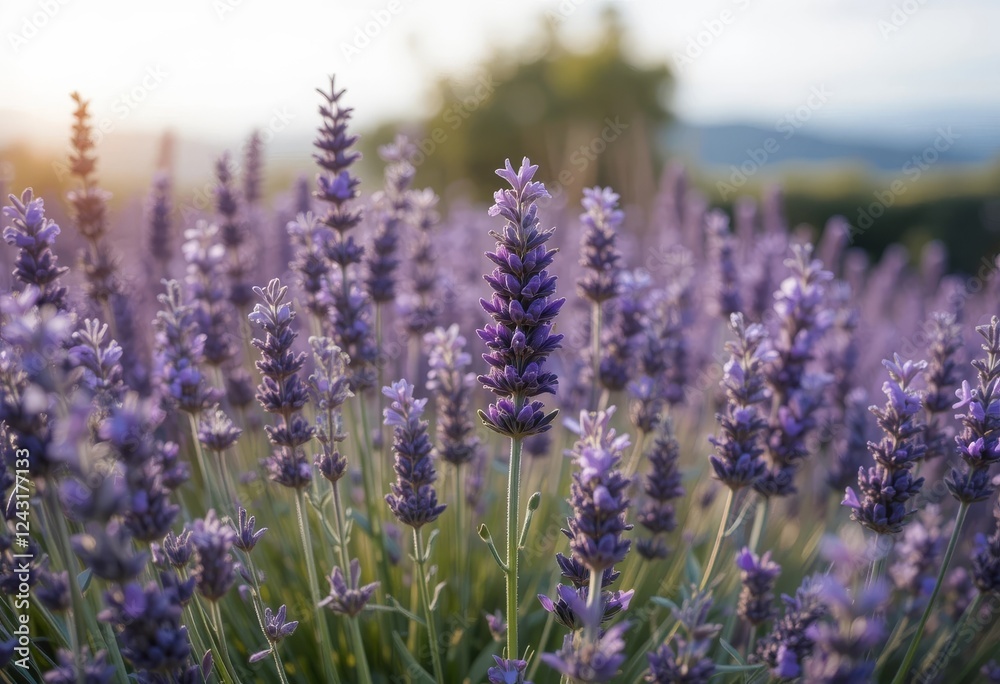 Fototapeta premium A close-up of purple lavender flowers with a blurred background