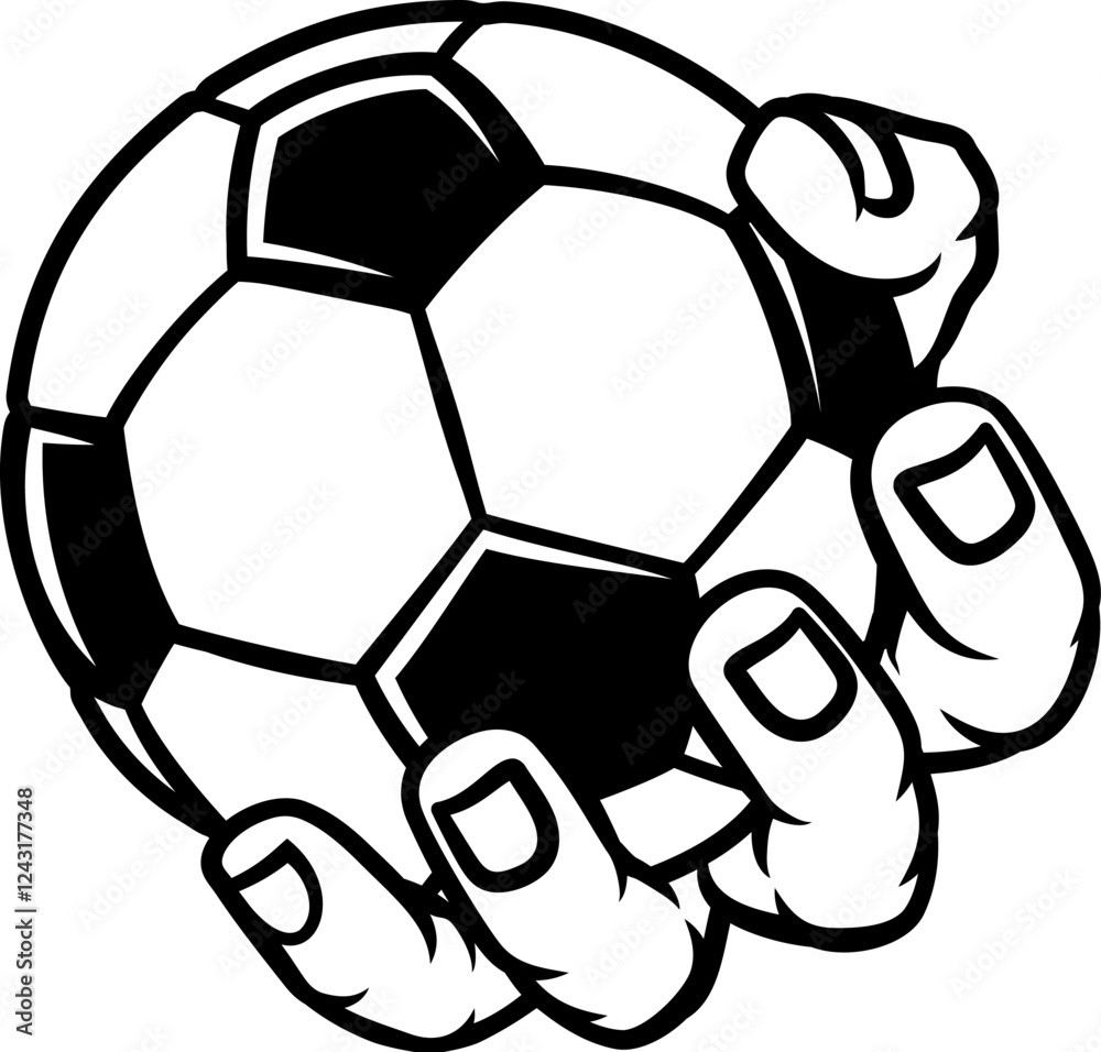 Obraz premium A mascot person hand or fist holding a soccer football ball