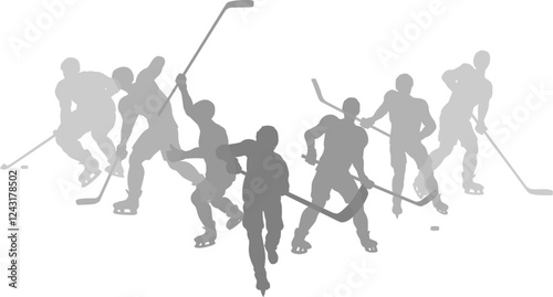 Silhouette ice hockey player set. Active sports people healthy players fitness silhouettes concept.