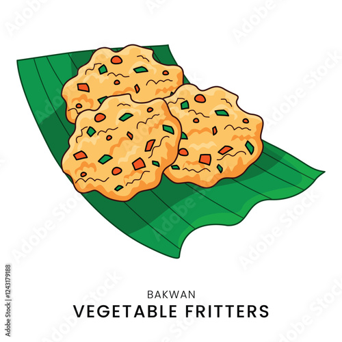 Fried Vegetable Fritters or Bakwan on Cassava Leaf Indonesian Fried Snack
