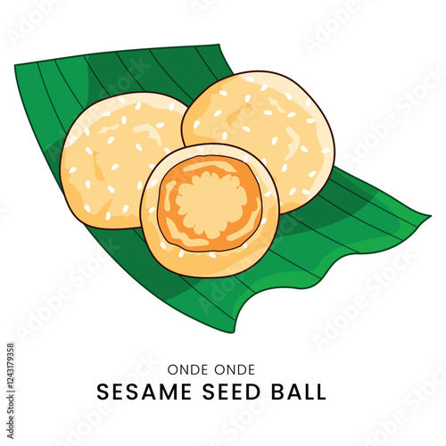 Fried Sesame Seed Ball or OndeOnde on Cassava Leaf Indonesian Fried Snack