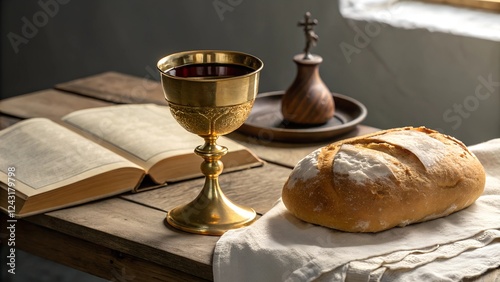 concept of the passion of Jesus Christ. pain and suffering of the son of God. tradition of breaking bread. signs and symbols of the sacrifice of Jesus Christ