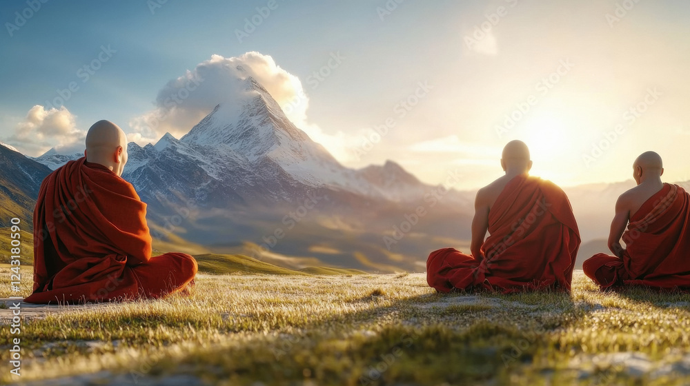 Fototapeta premium Buddhism monk praying on the mount kailash