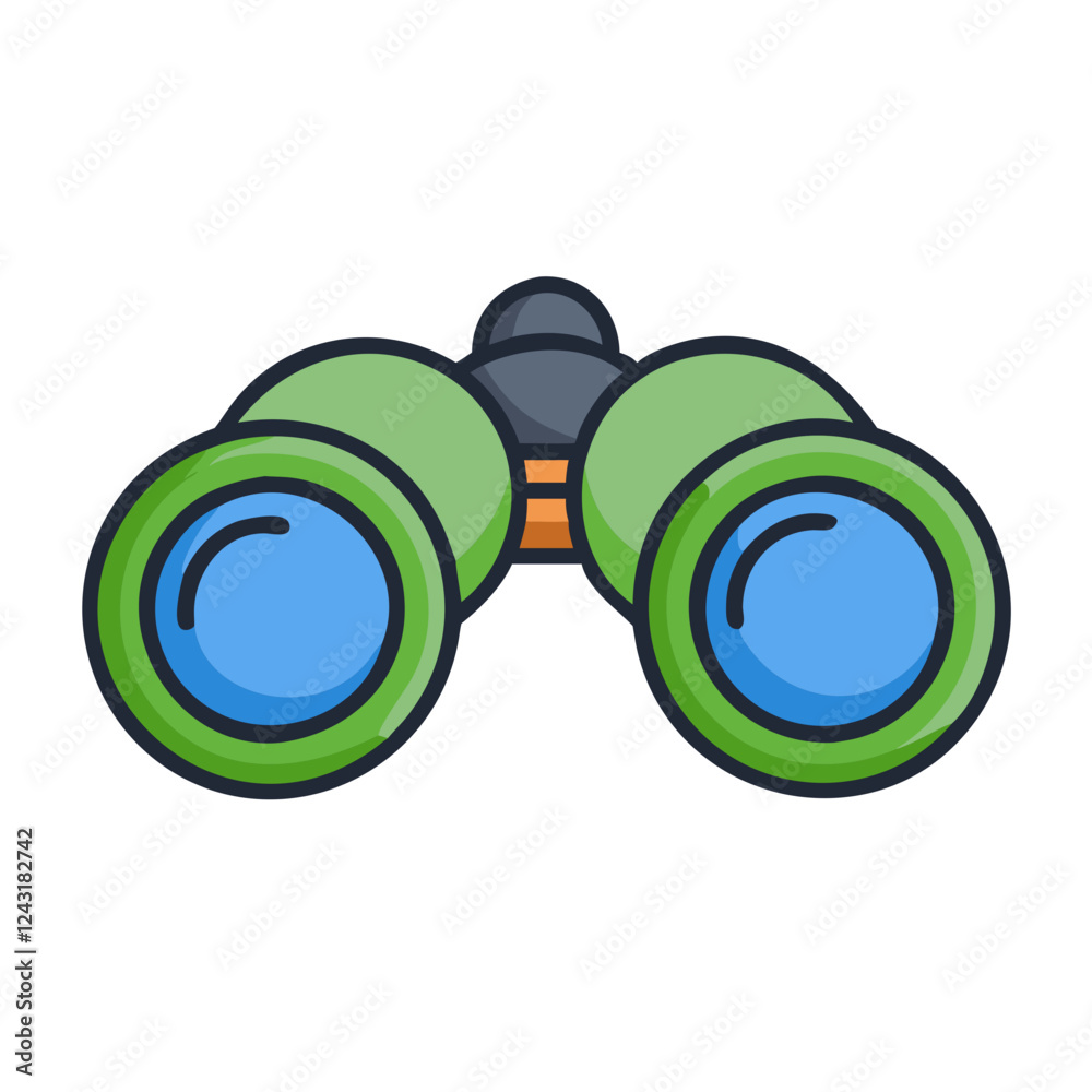 Binoculars Icon in bright colors against a white background Binoculars Icon in bright colors against a white background