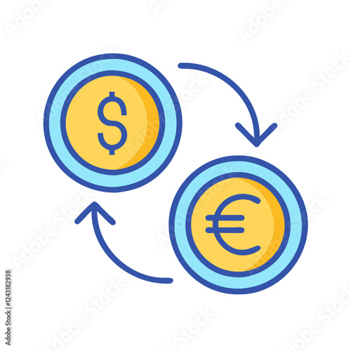 Currency Exchange Icon illustrating dollar and euro coins