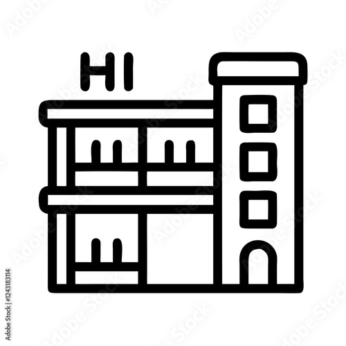 Hostel Icon illustration of a building with "HI" text