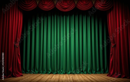 Obraz na płótnie A close-up of a green velvet curtain on a theatre stage, with texture visible w salonie