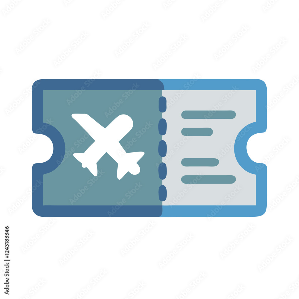 Plane Ticket Icon in flat design style with blue colors Plane Ticket Icon in flat design style with blue colors