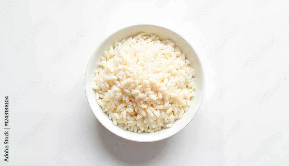 Bowl of raw white rice on a white background Bowl of raw white rice on a white background