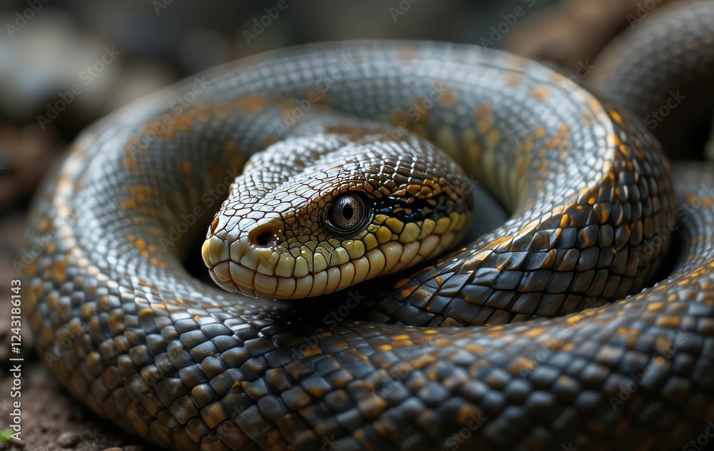 A cartoon snake with a mischievous expression on its face, coiled up and ready to strike. A cartoon snake with a mischievous expression on its face, coiled up and ready to strike.