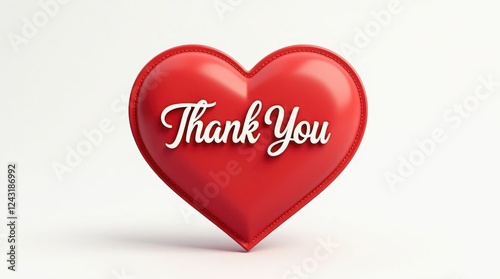 Red heart with thank you message, perfect for appreciation or gratitude, elegant 3D design for greeting card or poster. Bright red tones, inviting and positive mood, modern style illustration