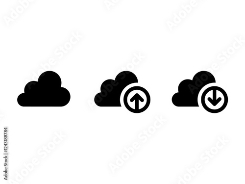 Cartoon clouds silhouettes, upload and download for app and web. Vector set of clouds shapes. Collection of various forms. web interface or App