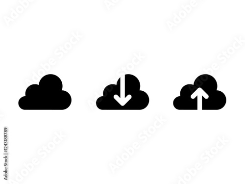Cartoon clouds silhouettes, upload and download for app and web. Vector set of clouds shapes. Collection of various forms. web interface or App