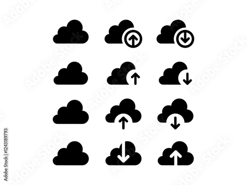 Cartoon clouds silhouettes, upload and download for app and web. Vector set of clouds shapes. Collection of various forms. web interface or App