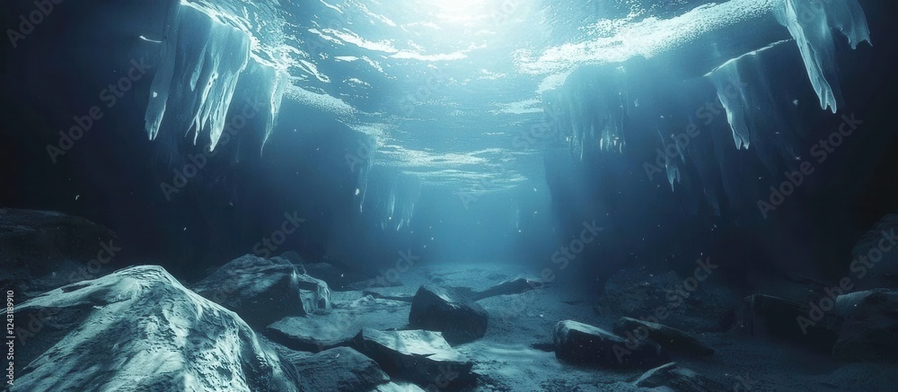 Fototapeta premium Remarkable underwater iceberg unveiled by melting glaciers.