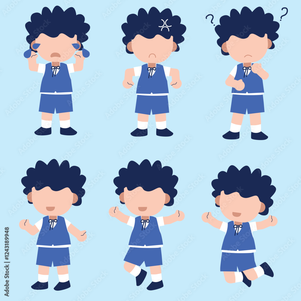 Fototapeta premium Kindergarten boy with different expressions illustration