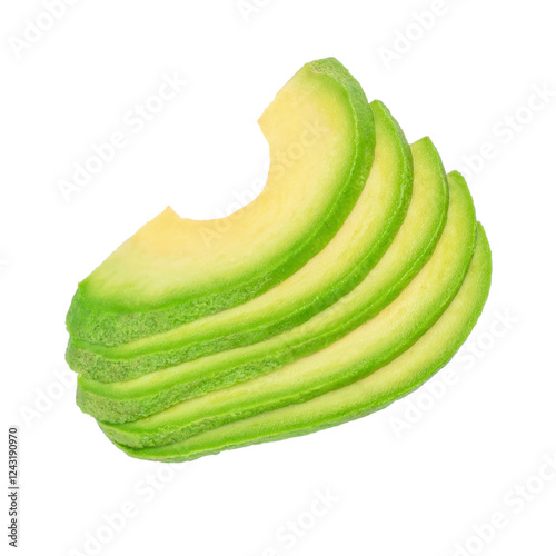 Slice of fresh avocado isolated on the white background. sandwich ingredients.