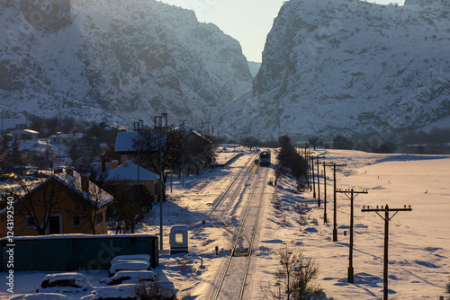 Obraz na płótnie Erzincan Province, Bagistas railway station and a regional train w salonie