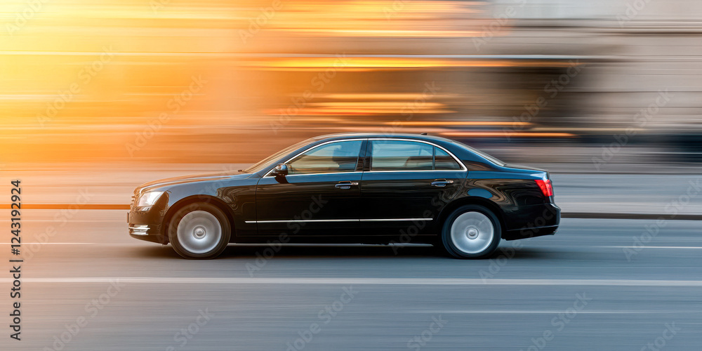 Dynamic car motion urban street sunset vibes side view speed Dynamic car motion urban street sunset vibes side view speed