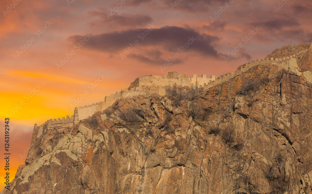 Karahisar castle on a rock mountain, Afyon, Turkey