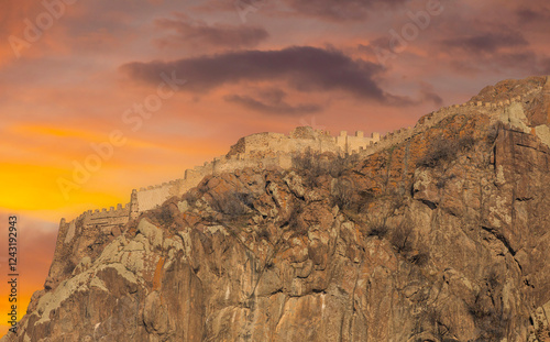 Obraz na płótnie Karahisar castle on a rock mountain, Afyon, Turkey w salonie
