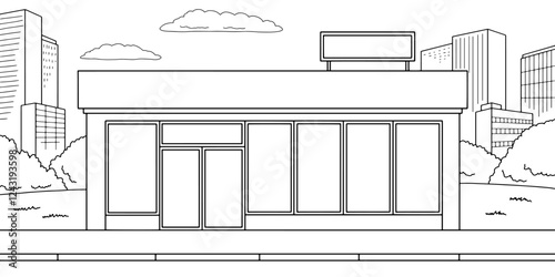 Shop exterior store graphic black white sketch illustration vector 