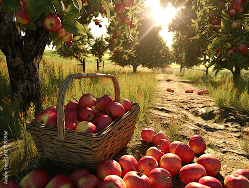 Abundant Apple Harvest in a Sunlit Orchard photo