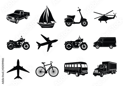 Transport silhouettes collection. Vehicle vectors set isolated on white background